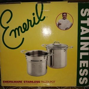 ALL-CLAD EMERILWARE Quality Copper Stainless Steel 8qt Stock Pot +Pasta Insert!